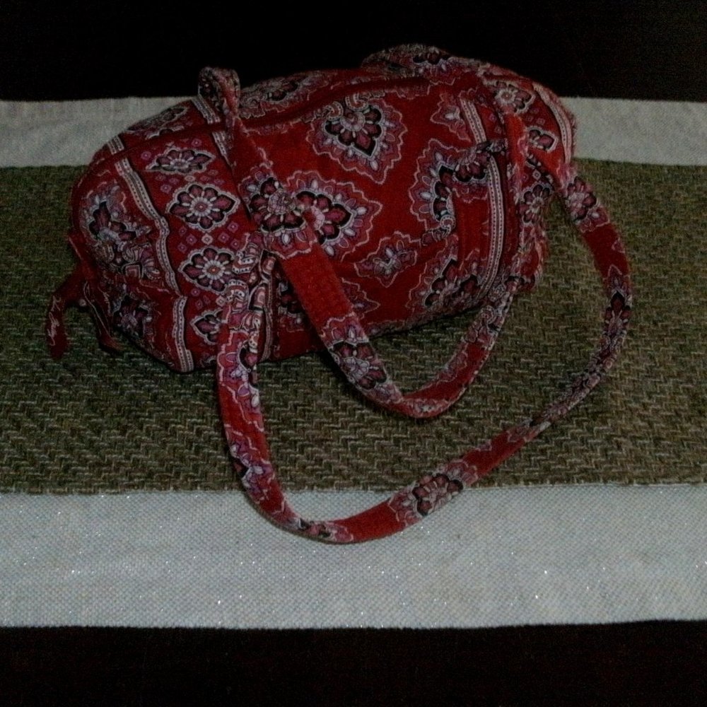 Vera Bradley Frankly Scarlet Red Small Duffle Bag Purse Double Straps Zip 9x7"